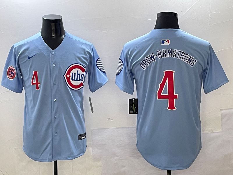 Men Chicago Cubs #4 Crow-Armstrong Light Blue Throwback 2025 Nike MLB Jersey style 1->chicago cubs->MLB Jersey